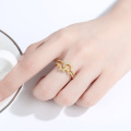 Luxury Moon & Stars S925 Silver Clear Cubic Zirconia Gold Plated Wedding Ring